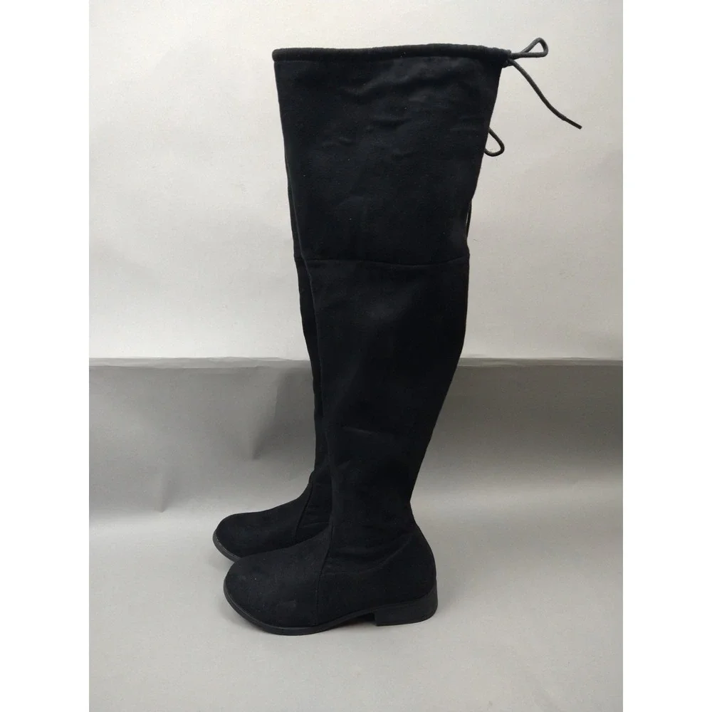 Rue 21 Black Over The Knee Women's‎ 6 Tie Fashion Boots Faux Suede Pull On